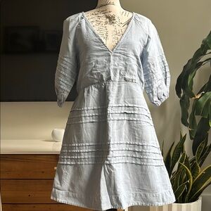 7 For All Mankind Blue Puff Sleeve V-Neck Sundress